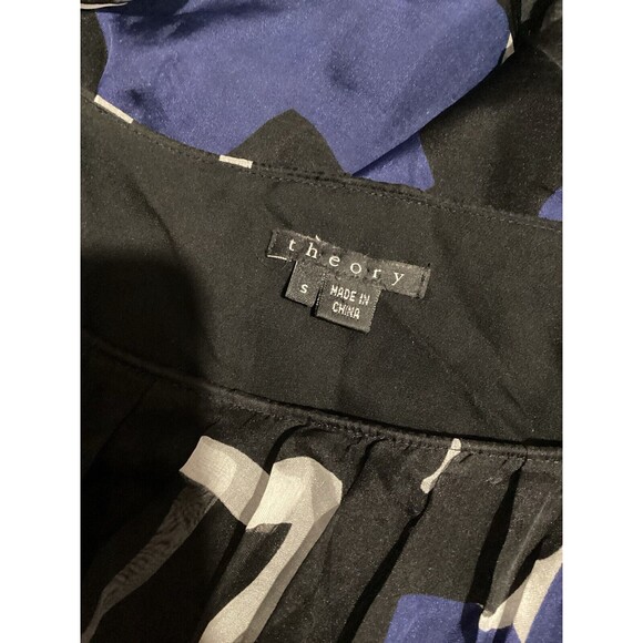 Theory Blue Black Silk Bubble Skirt Career Cocktail Mini Dress Short Sleeve S - Picture 5 of 7